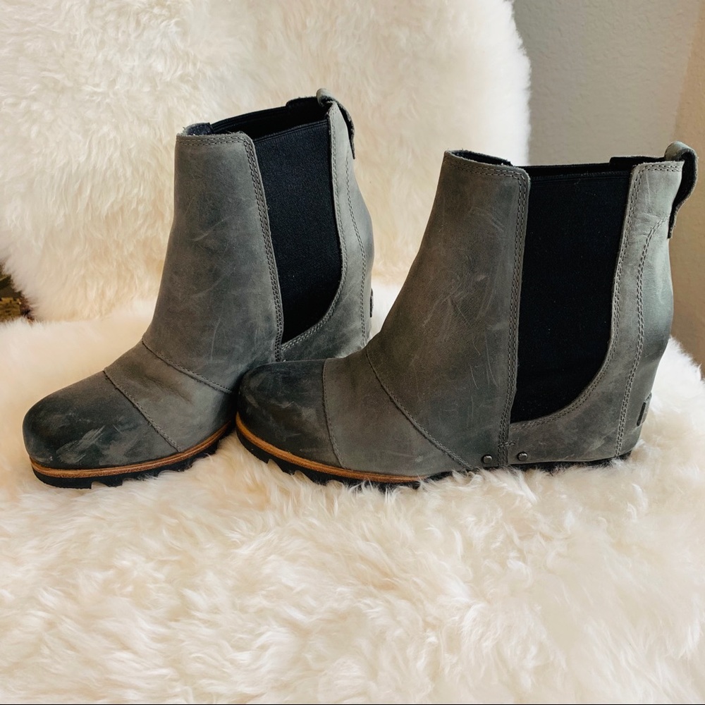 Sorel Lea Wedge Boot Bootie Gray 8, 8.5, 9 - 39